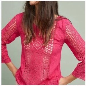 Anthropologie Shavonne pink crochet top by Blue Tassel S $88